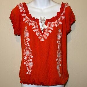 FYLO Orange Blouse with White Embroidery
